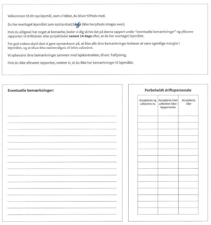 tom indflytningsrapport
